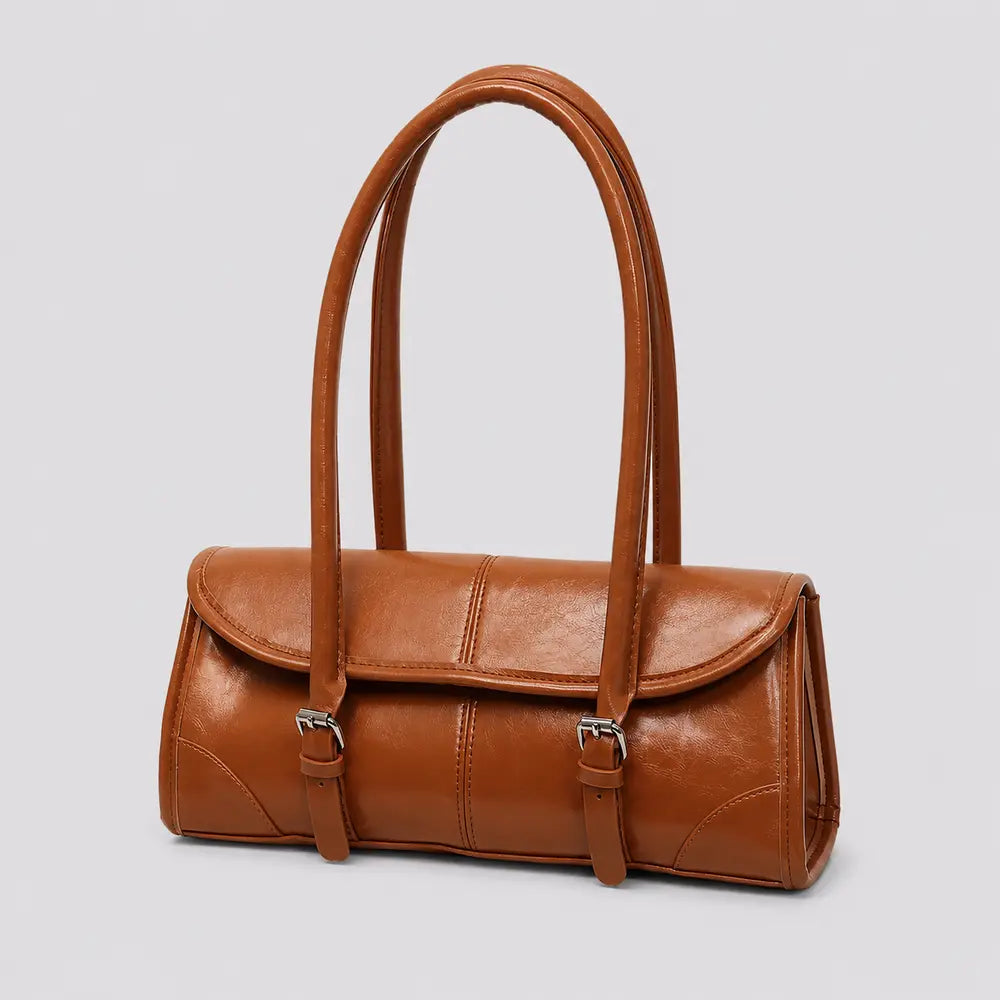 Sac à main marron camel Nine, vue trois-quarts sur fond studio neutre