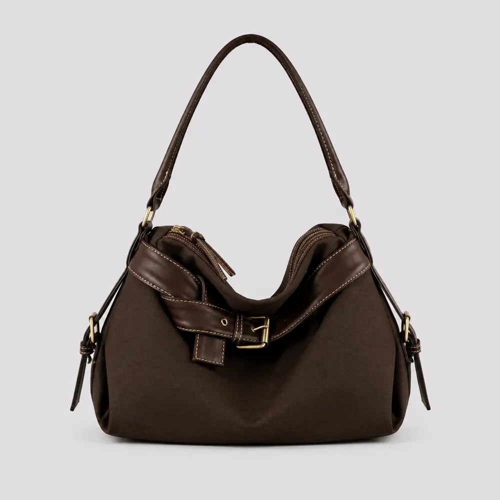 Sac à main marron foncé Bertille, face sur fond studio neutre