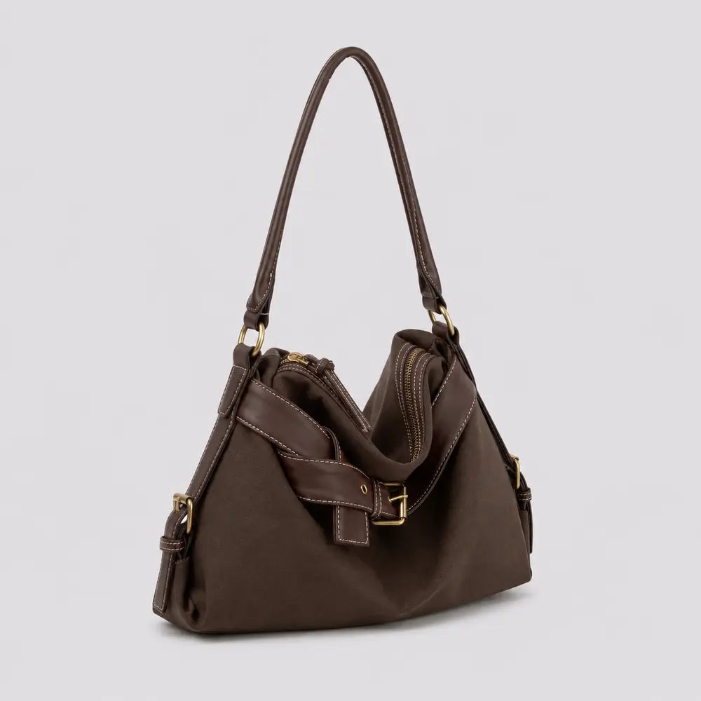 Sac à main marron foncé Bertille, vue ouverte ou profil détaillé sur fond studio neutre