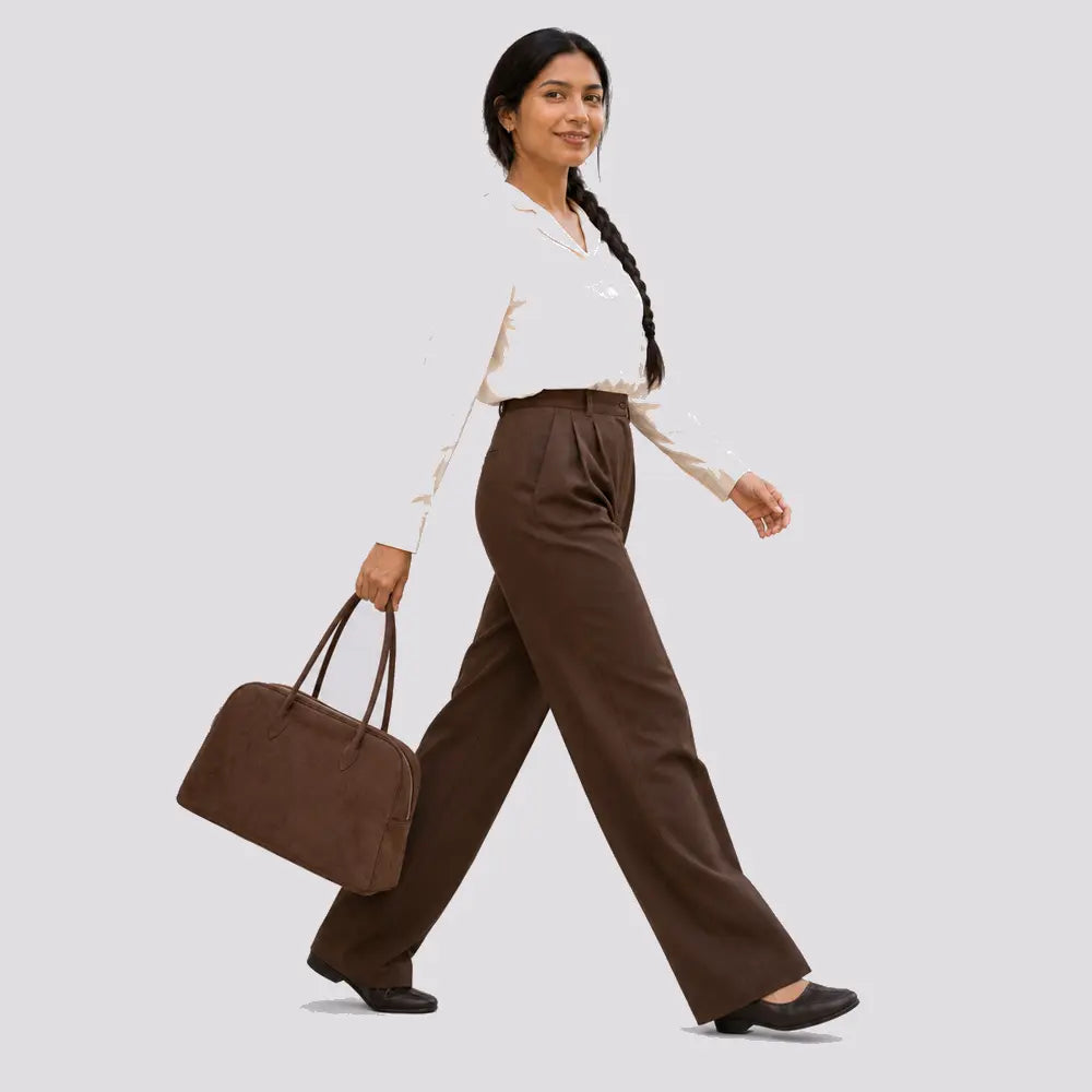 Sac à main Marron — Ombeline, porté studio plein pied
