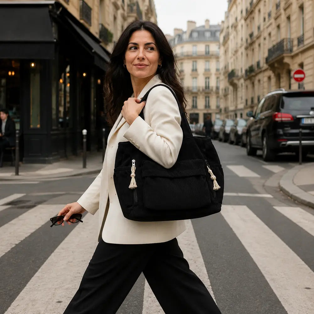 Sac à main Noir — Cléophée, porté lifestyle à Paris