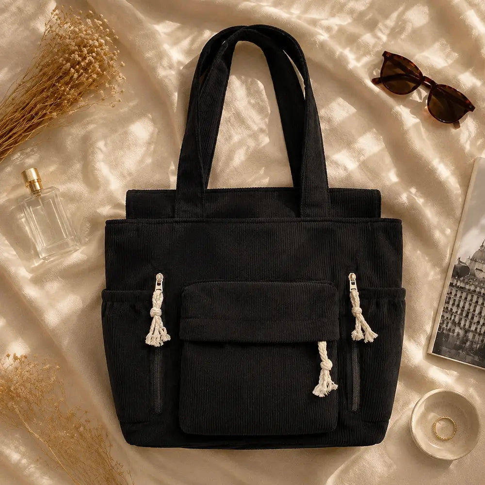 Sac à main Noir — Cléophée, flatlay premium ENNA