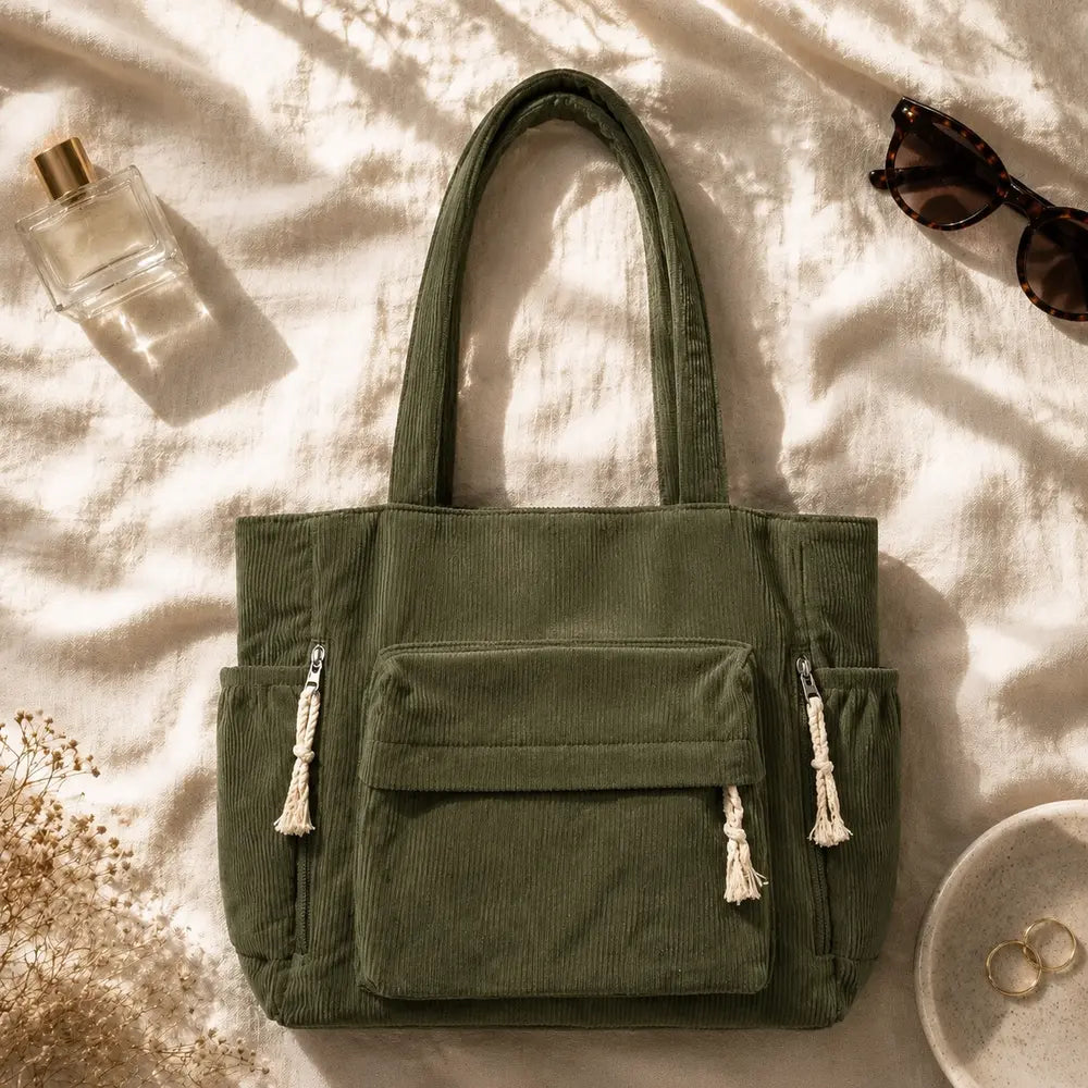 Sac à main Vert — Cléophée, flatlay premium ENNA