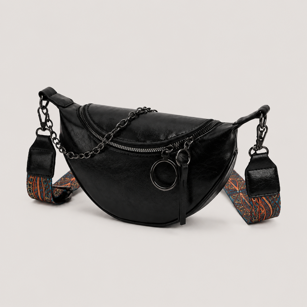 Sac banane femme avec chaîne noir – vue trois quarts