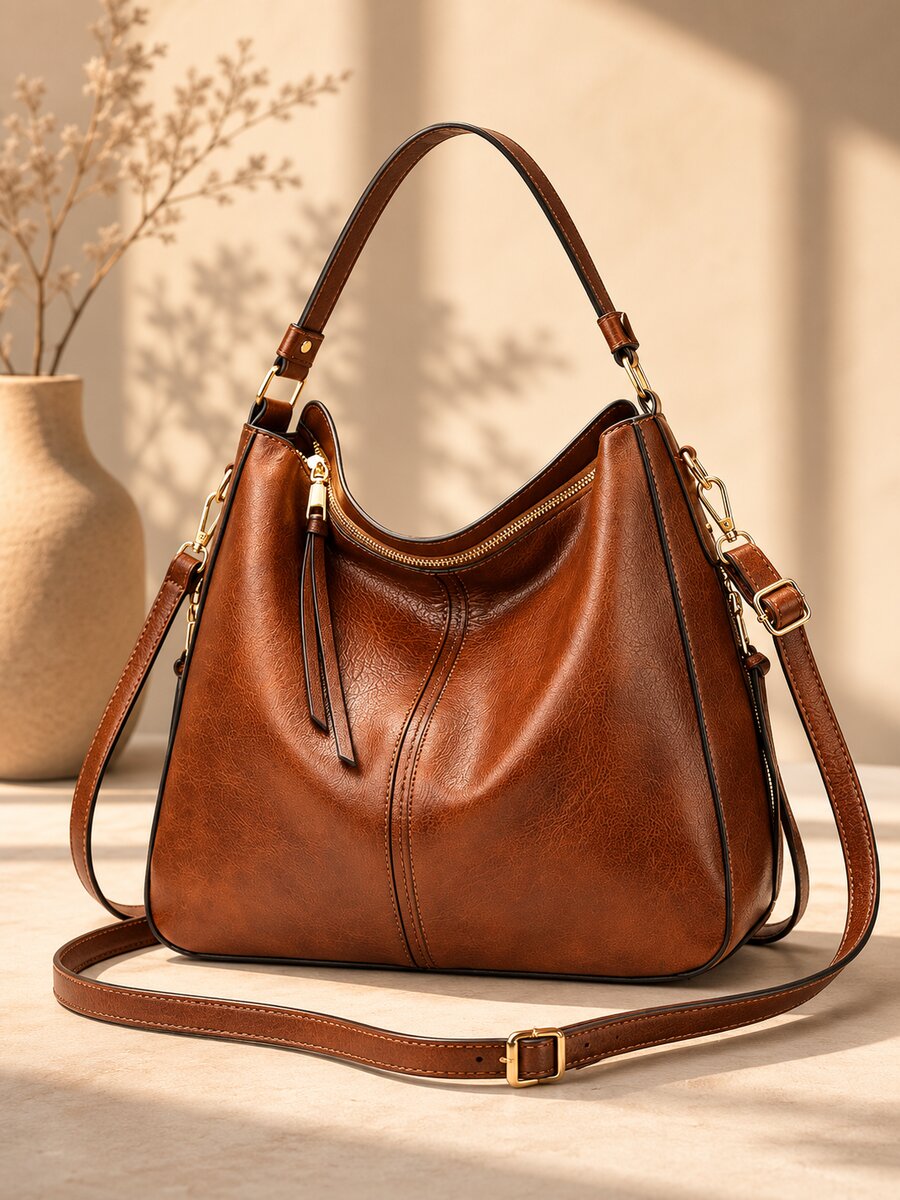 Sac bandoulière en cuir camel pour femme, collection Enna Paris