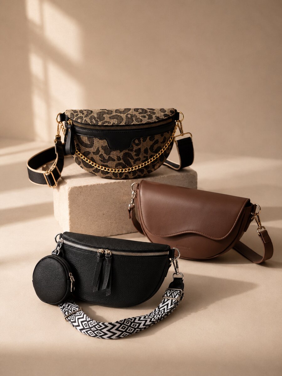 Sacs banane en cuir pour femme, coloris noir et camel, collection Enna Paris