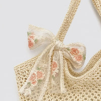 Sac cabas Séraphine beige, détail du nœud fleuri