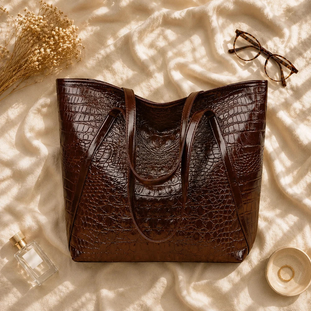 Sac à main Marron — Arielle, flatlay éditorial ENNA