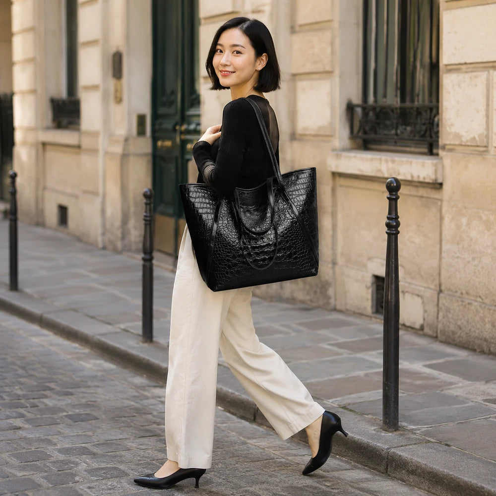 Sac à main Noir — Arielle, porté lifestyle à Paris